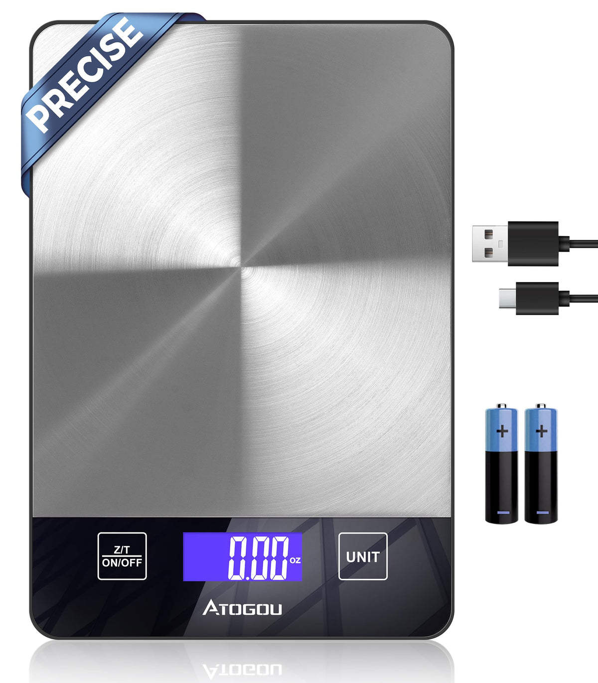 Atogou Food Scale con pantalla iluminada para lecturas claras desde cualquier ángulo.
