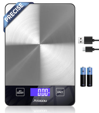 Atogou Food Scale con pantalla iluminada para lecturas claras desde cualquier ángulo.