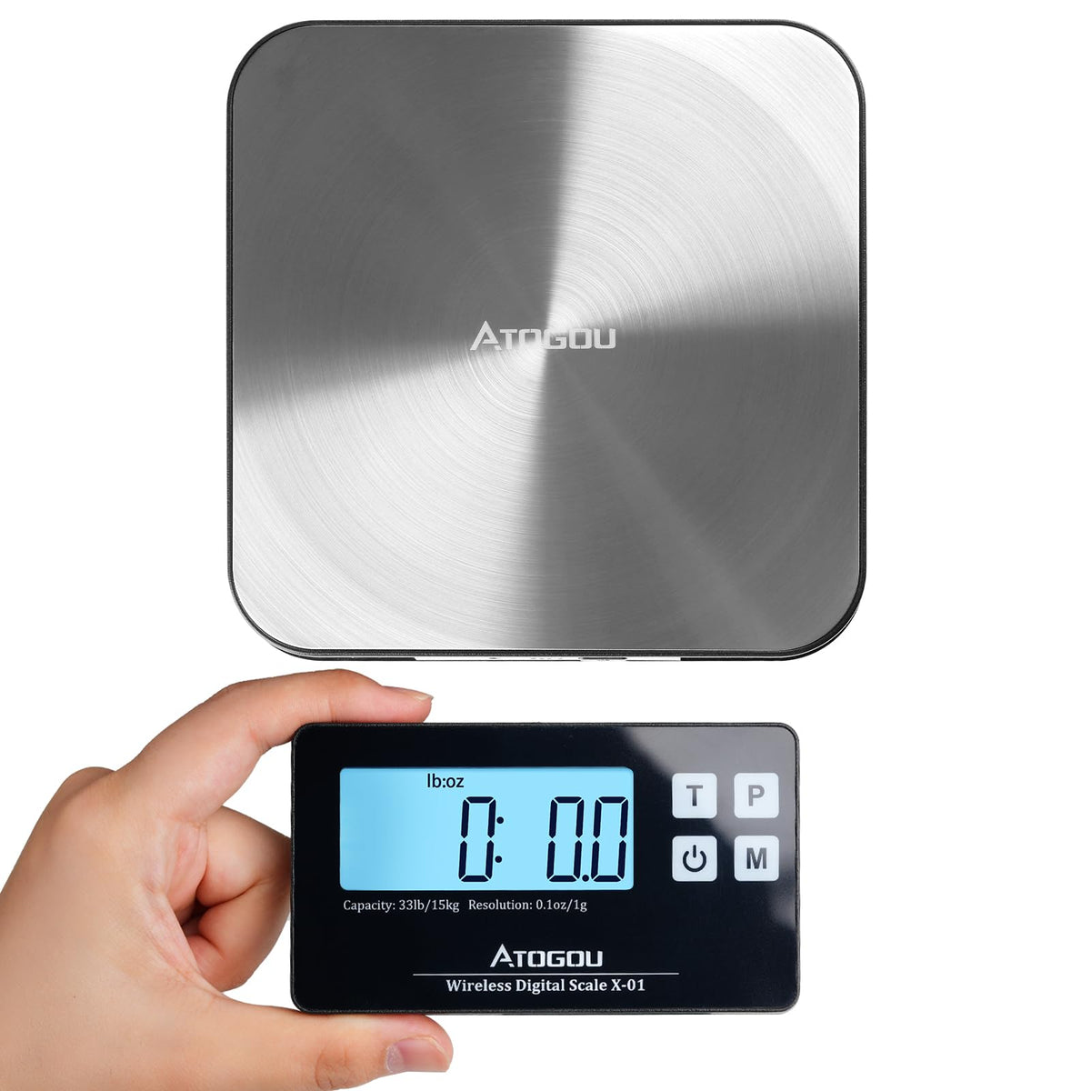 Báscula de cocina Atogou con pantalla remota magnética para lectura estable.