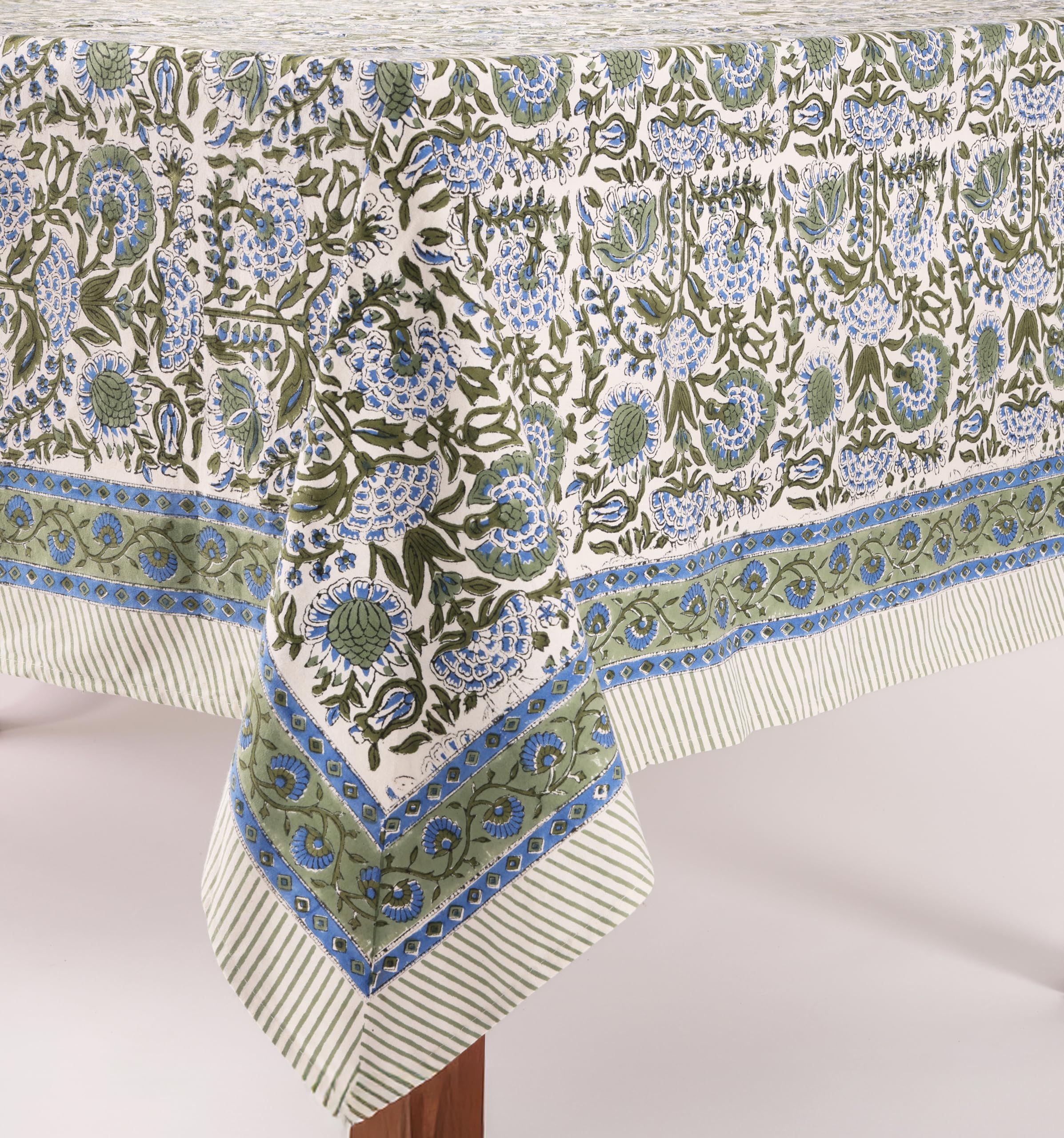 Diseño floral handblock de ATOSII Clover Blue, artesanía notable