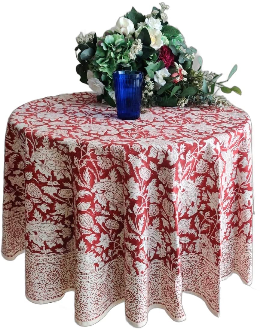 Mantel ATOSII Meraki Rojo con diseño floral impreso a mano para mesa elegante