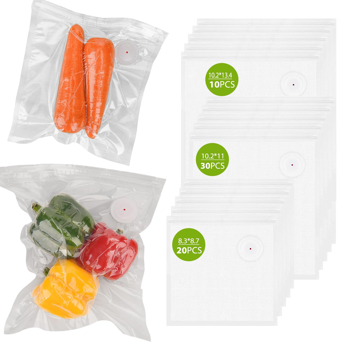 Bolsas Atosun con sellado al vacío de 8,3 x 8,7 pulgadas para conservar alimentos frescos.