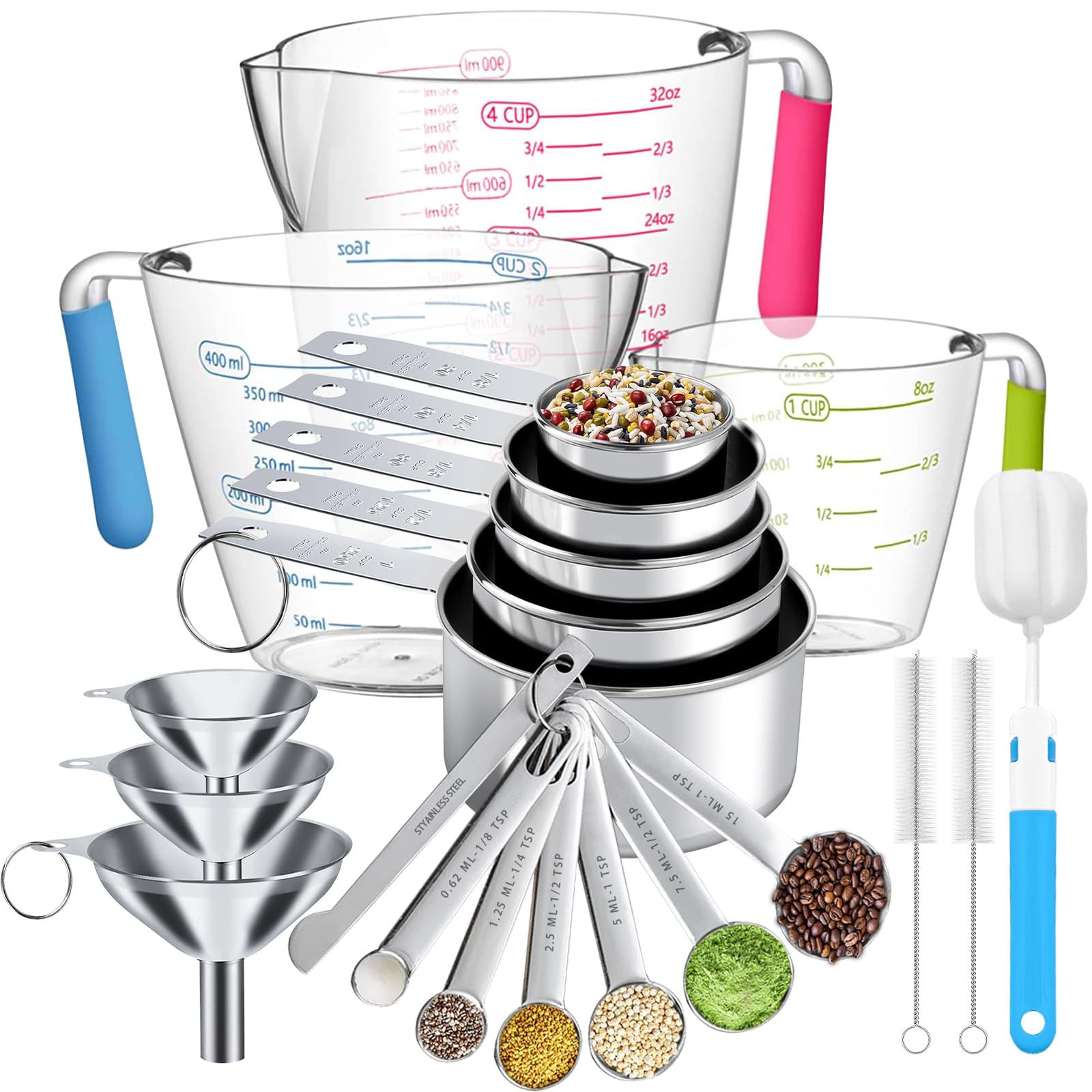 ATPWONZ tazas y cucharas medidoras apilables en acero inoxidable, duraderas para uso diario.