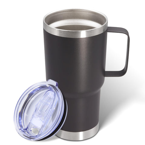 ATQTQ Vaso 20 onzas con asa y tapa, diseño cómodo para viaje diario.