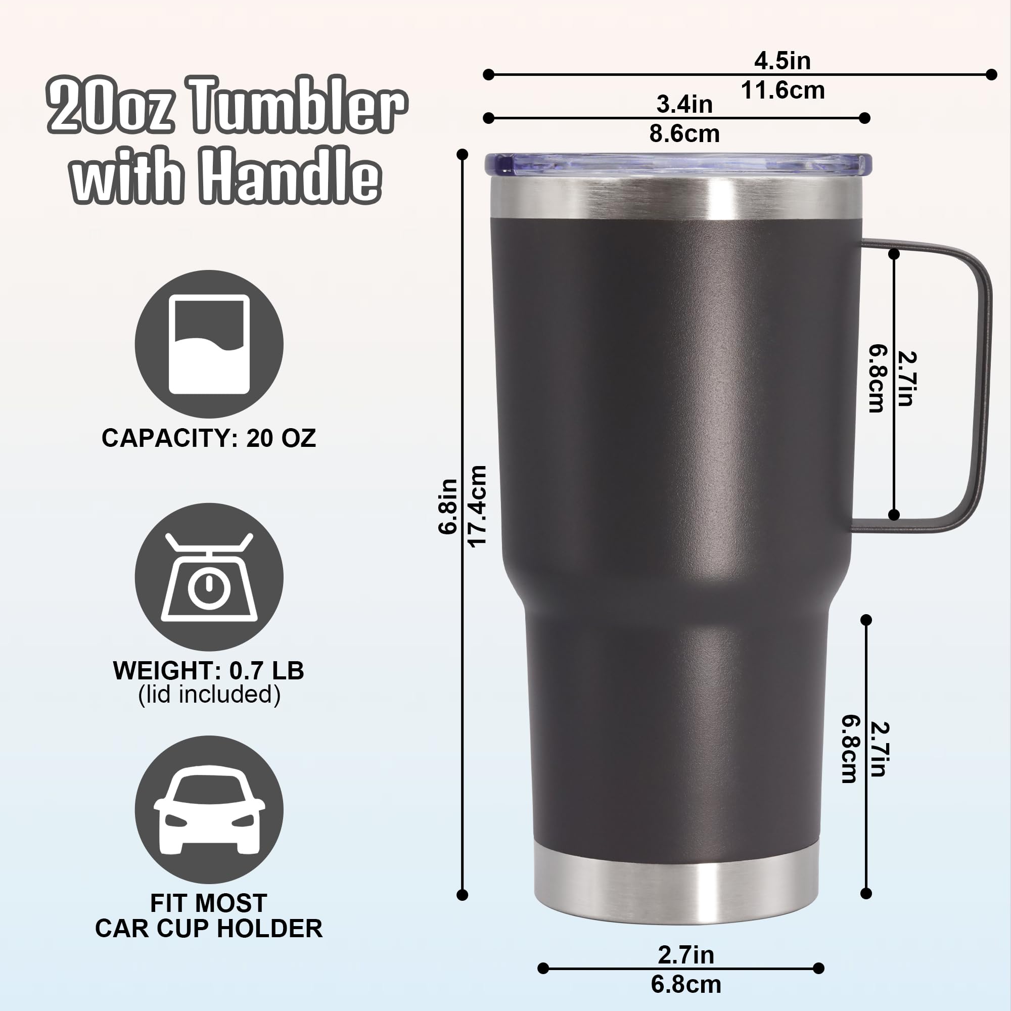 ATQTQ Vaso compatible con porta vasos para coche y viaje.