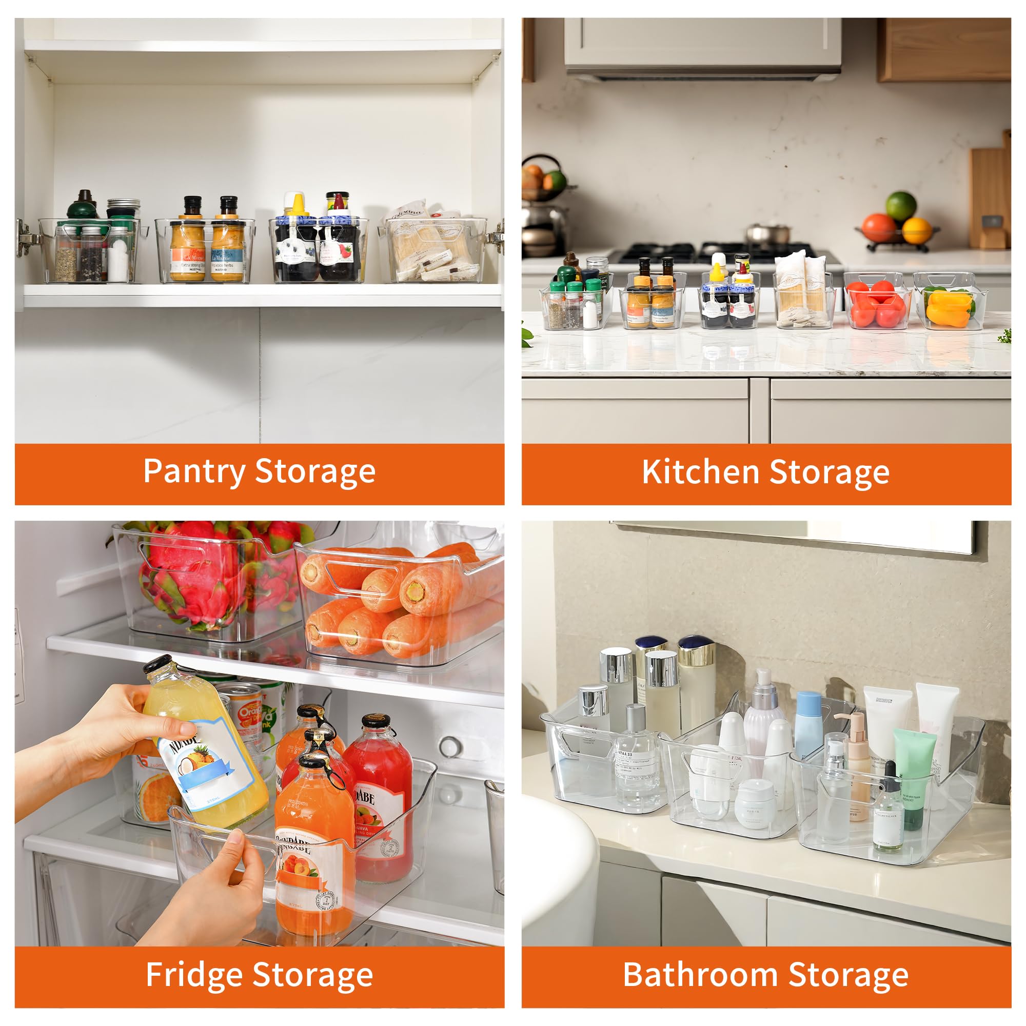 Organizadores Attelite transparentes para despensa, ideal para ordenar snacks y bebidas.