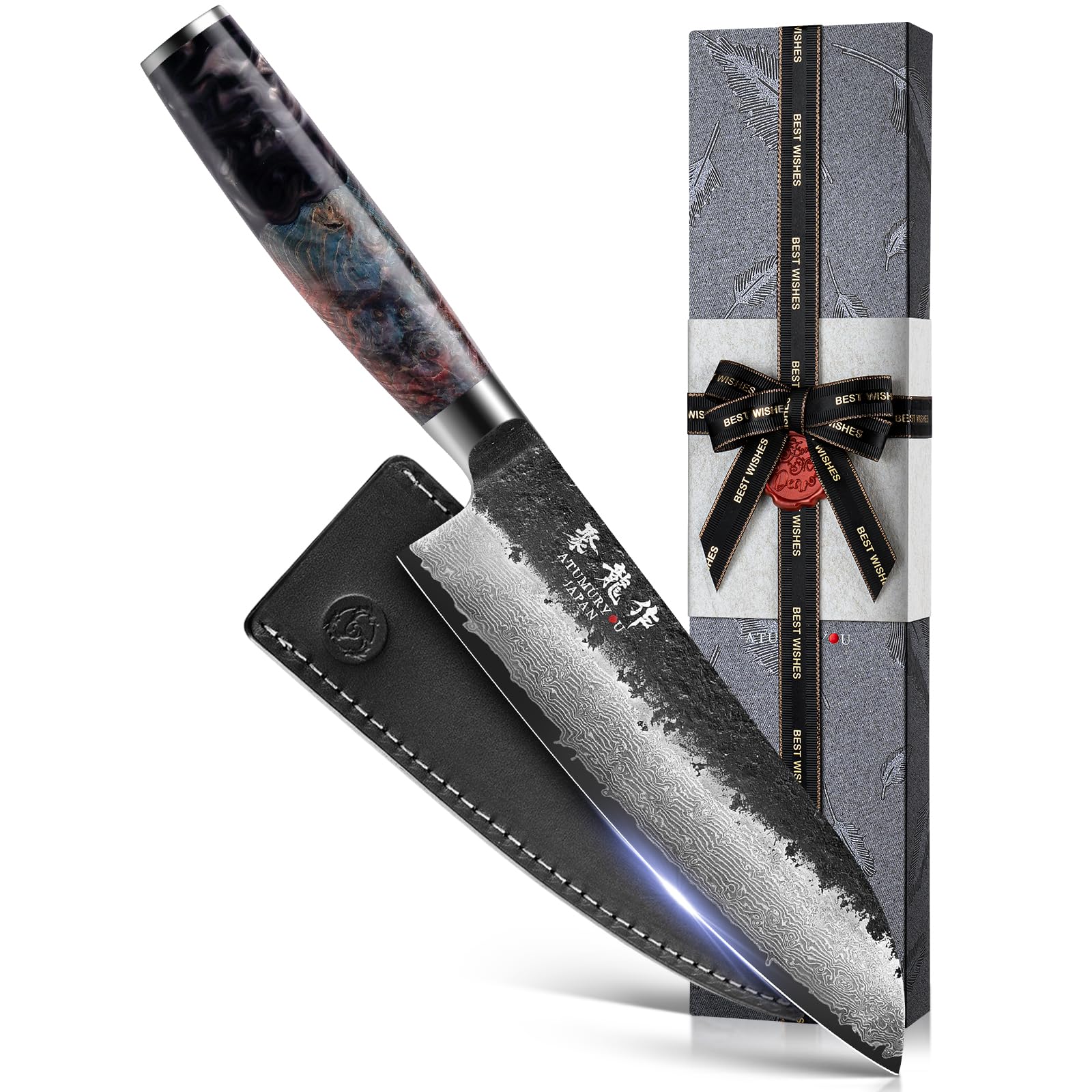 Atumuryou JPCK cuchillo chef damasco 67 capas, filo estable para cortes prolongados.