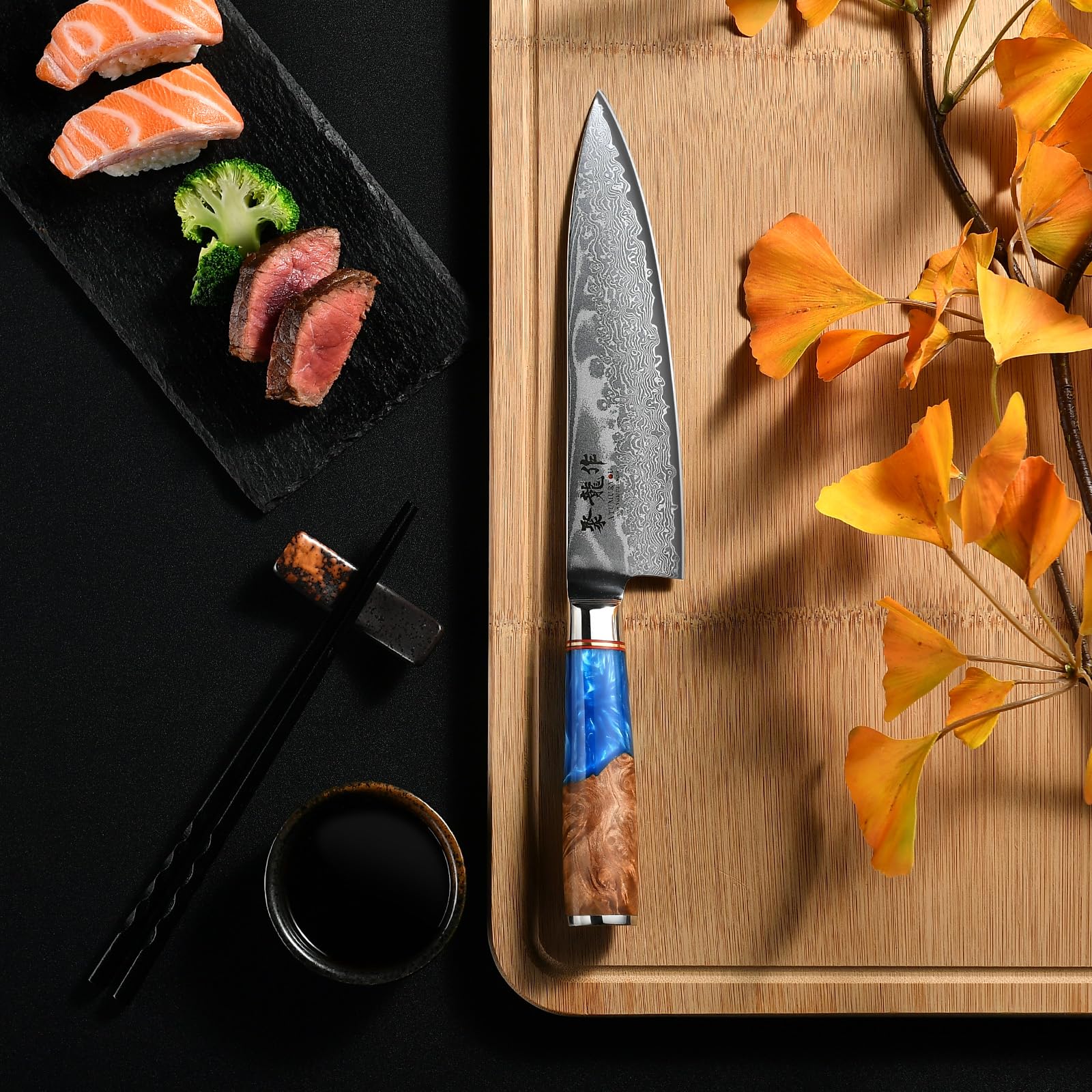 Atumuryou JPCK cuchillo damascus, nucleo VG10, corte preciso en carne y pescado.