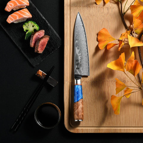 Atumuryou JPCK cuchillo damascus, nucleo VG10, corte preciso en carne y pescado.