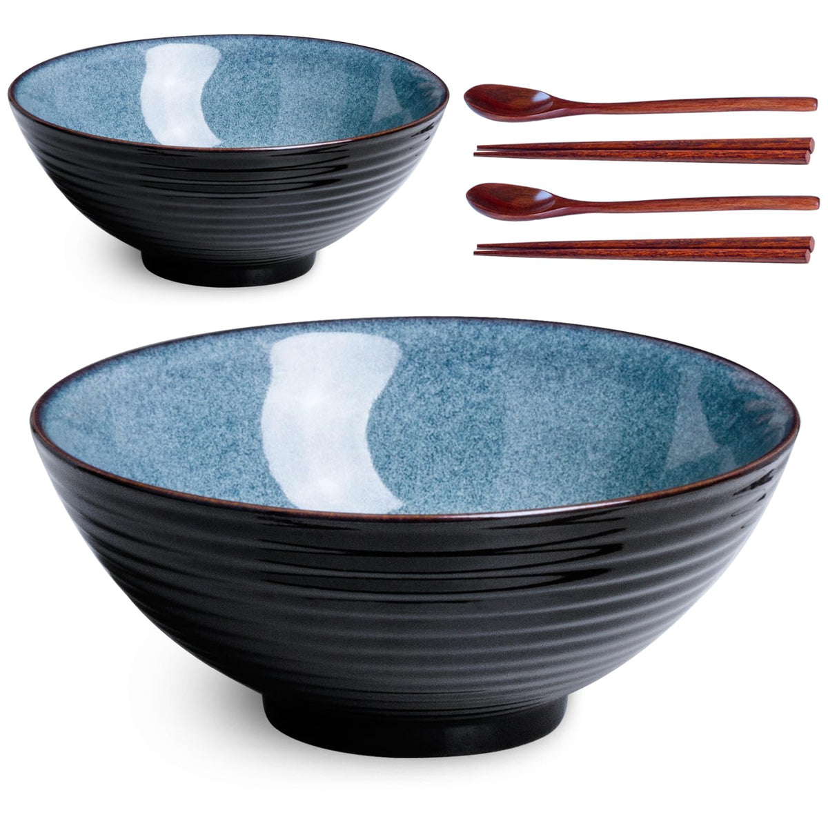 Cuenco ramen cerámico Auanlay azul de 8 pulgadas con diseño tradicional.