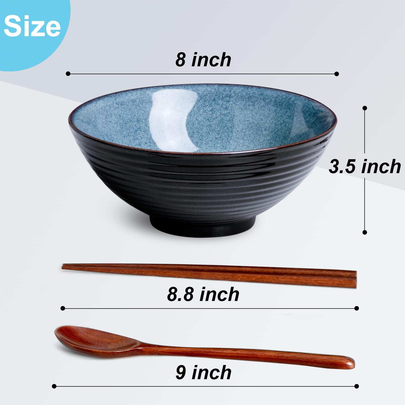 Cuenco Auanlay azul para ramen, porciones generosas para comer.
