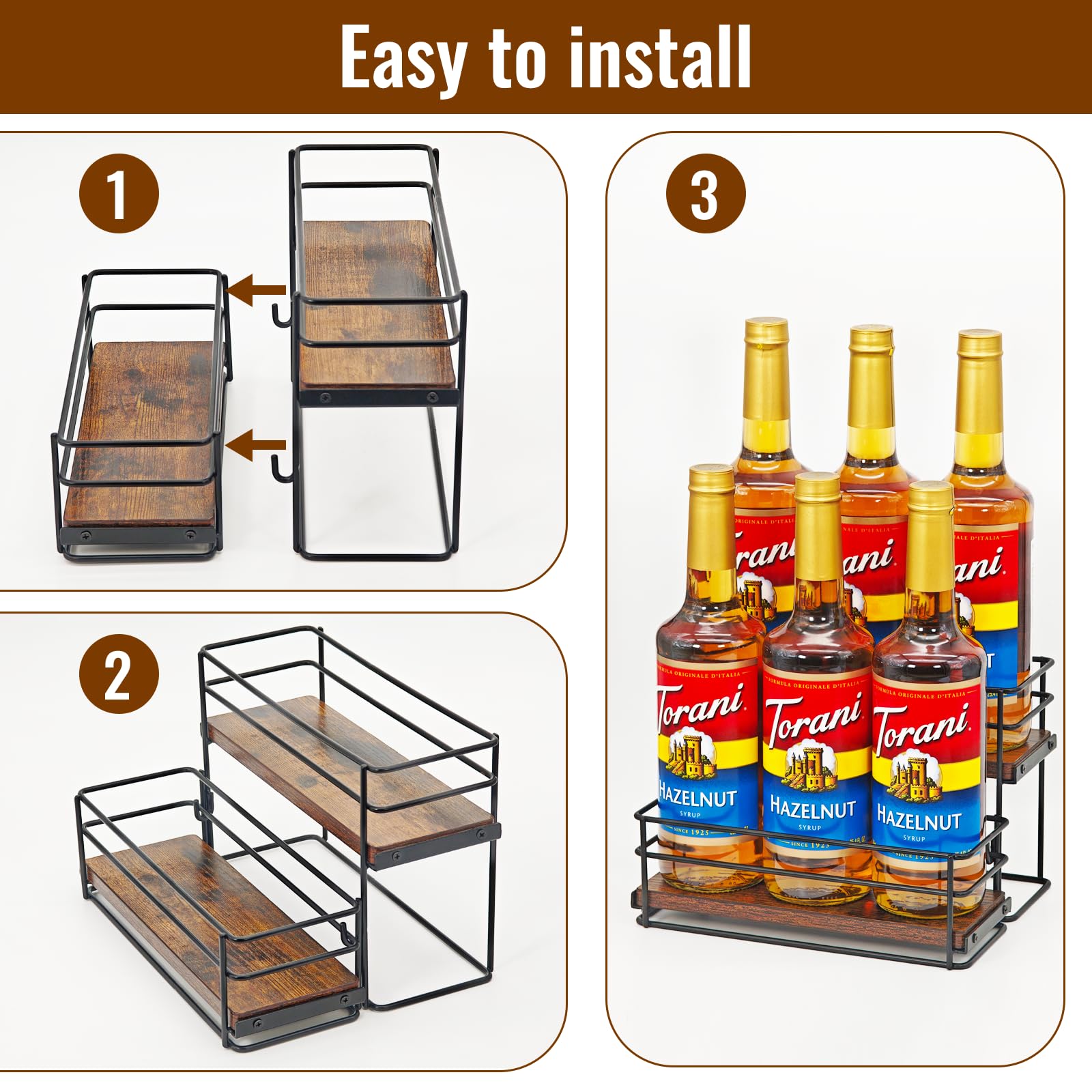 AUATRONNE estante negro mate con base de madera, mejora la visibilidad de etiquetas.