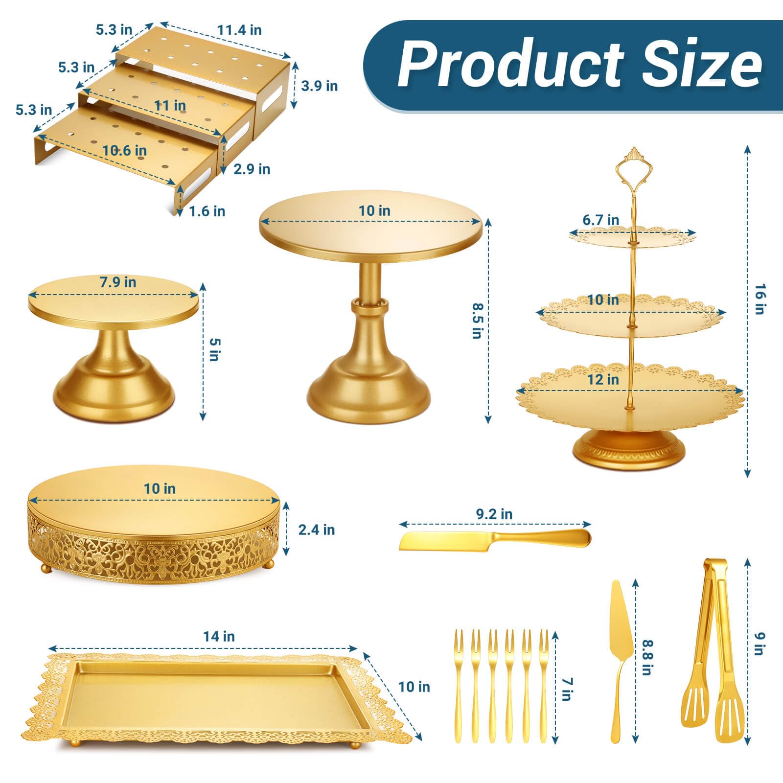 Audab soportes para tortas en oro de 8 y 10 pulgadas