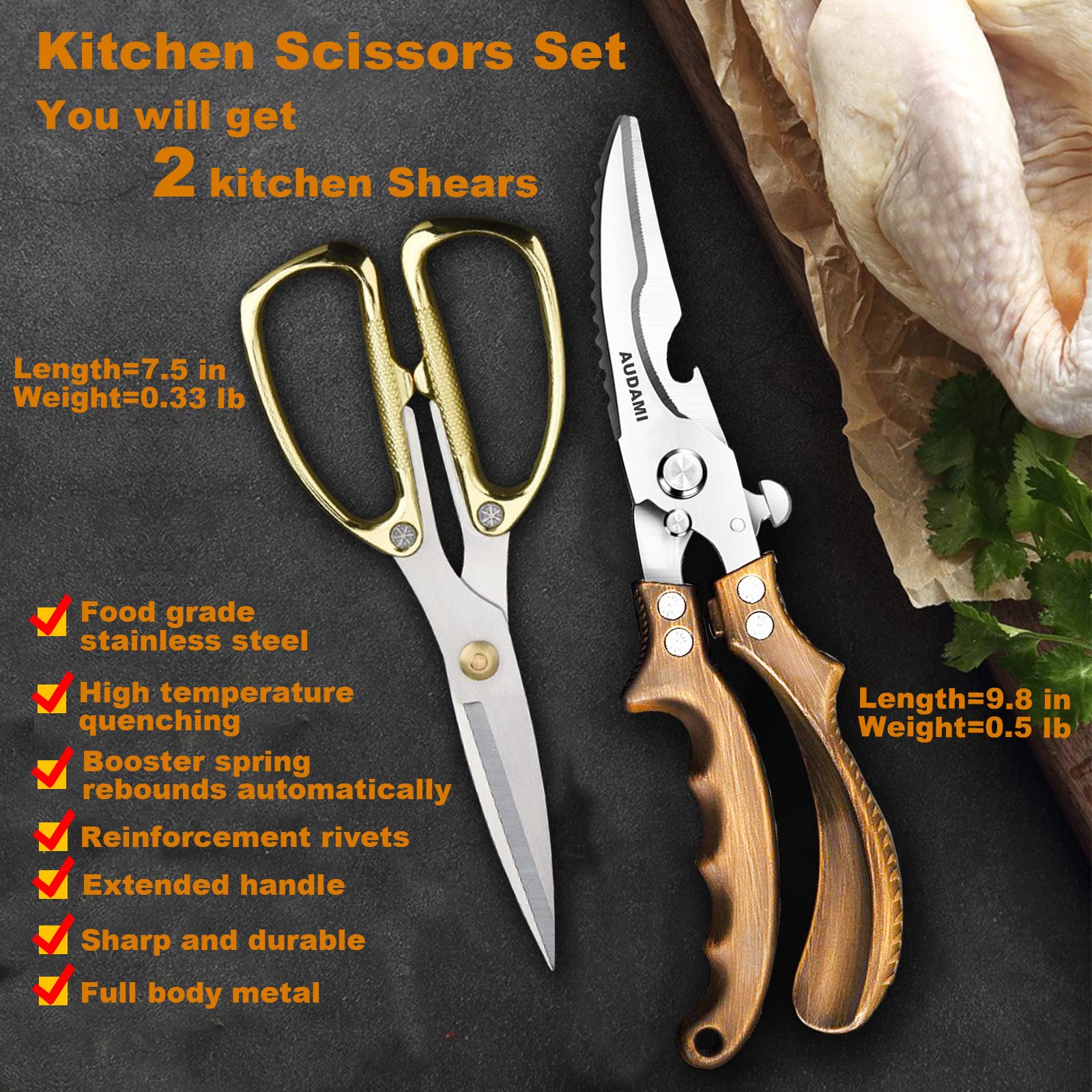 AUDAMI tijeras de cocina para carne con filo duradero.