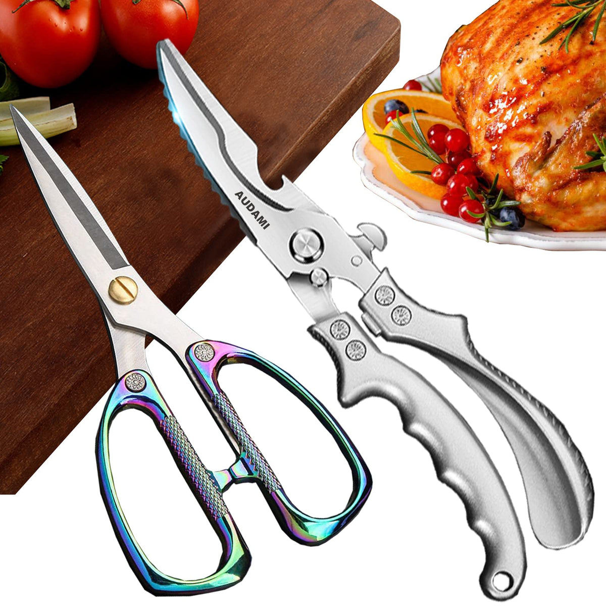 AUDAMI tijeras de cocina profesional para cortes precisos y duraderos.