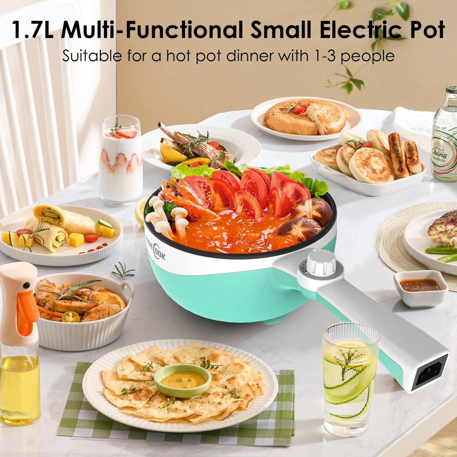 Audecook cocción multifuncional con control dual para fideos, huevos y sopas