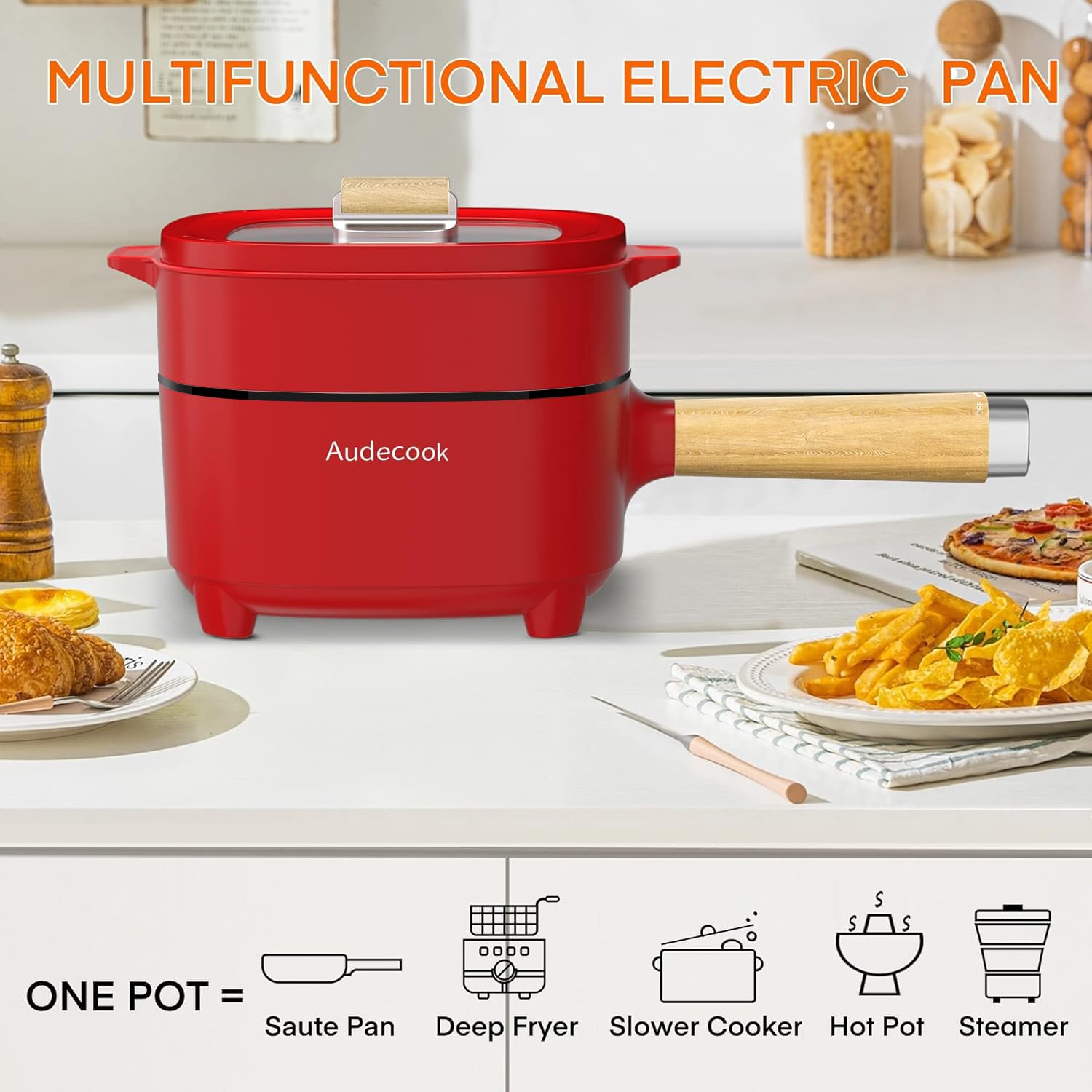 Audecook Olla 2L: base estable y antideslizante para seguridad.