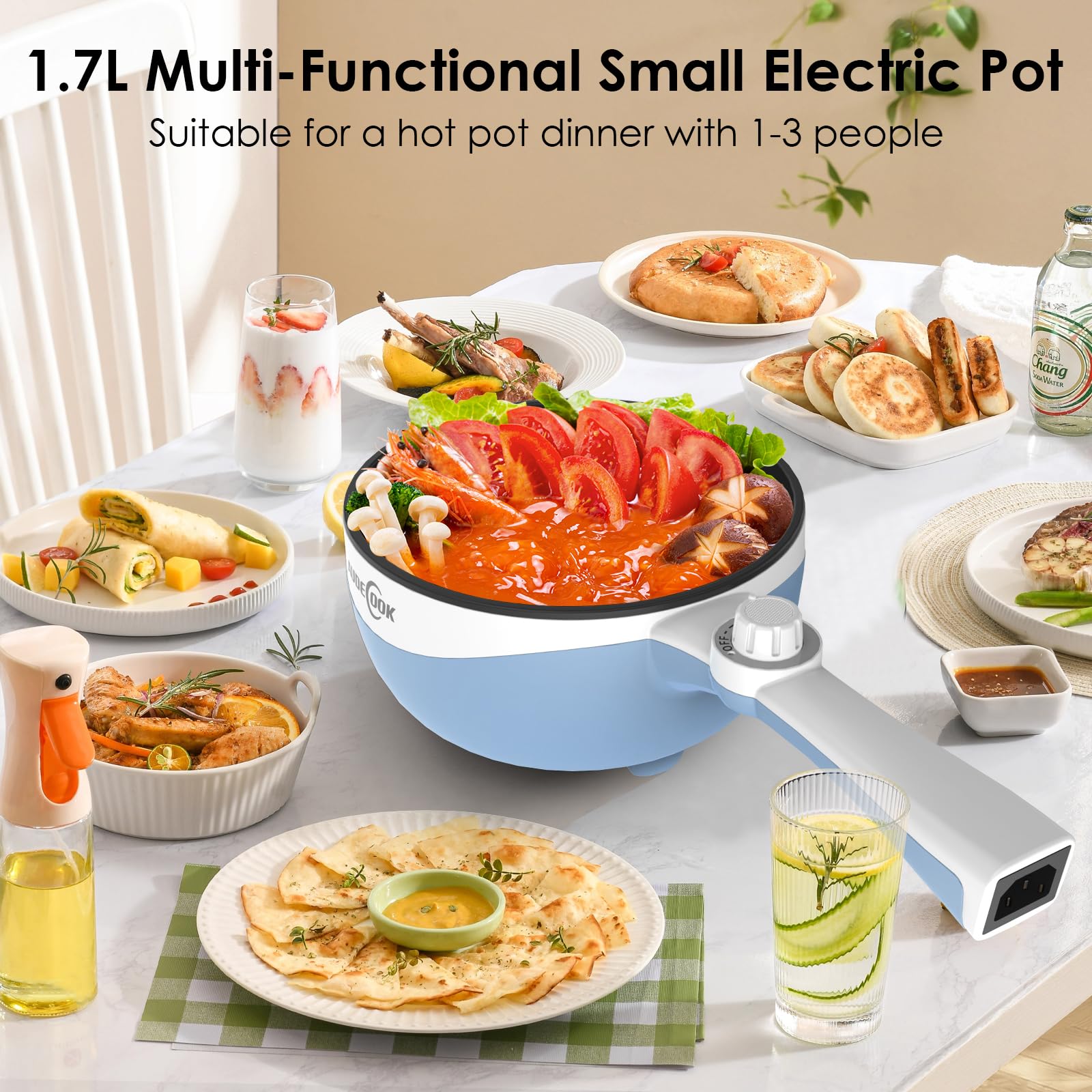 Audecook Hot Pot eléctrico, interior antiadherente facilita limpieza y cocción uniforme.