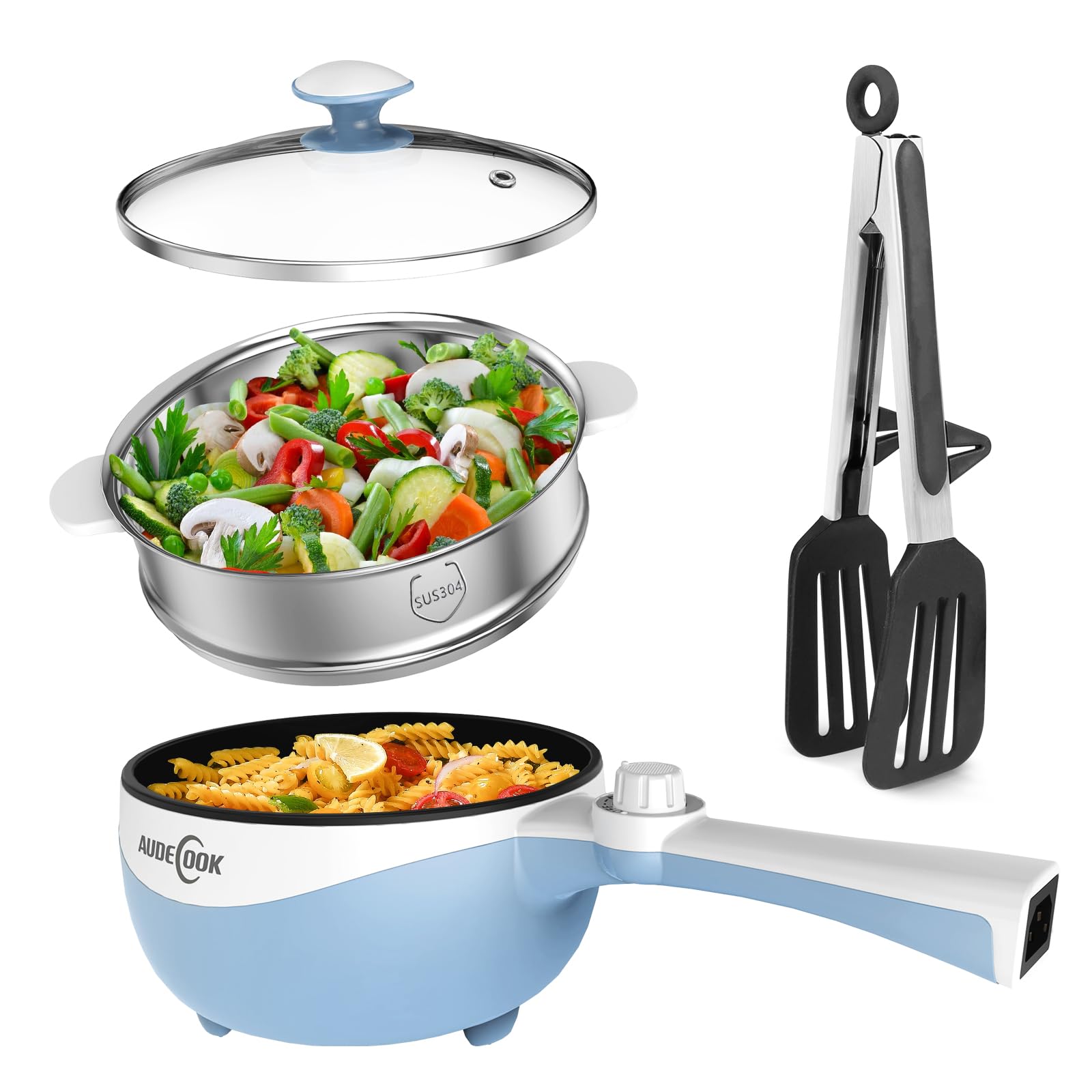 Audecook olla eléctrica 1.7L, compacta y ideal para cocinar en cualquier lugar.