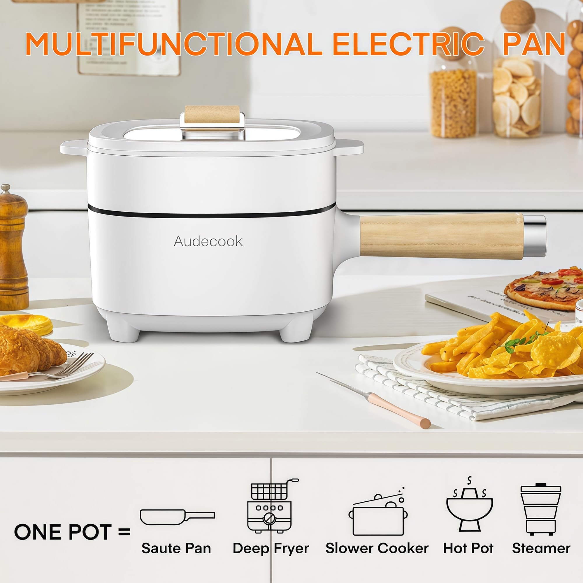 Audecook Olla eléctrica recubierta antiadherente facilita la limpieza