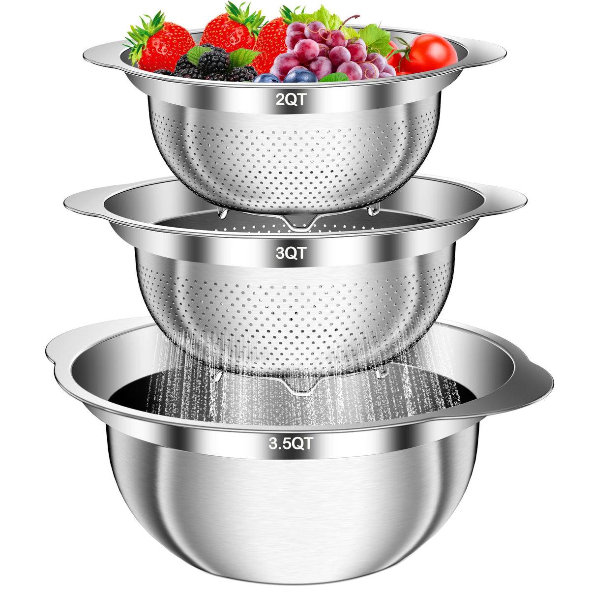 AUFETQ colador de acero inoxidable 3.5qt para escurrir pasta rápidamente