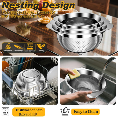 AUFETQ colador microperforado para drenaje rápido, ideal para patatas y pasta.