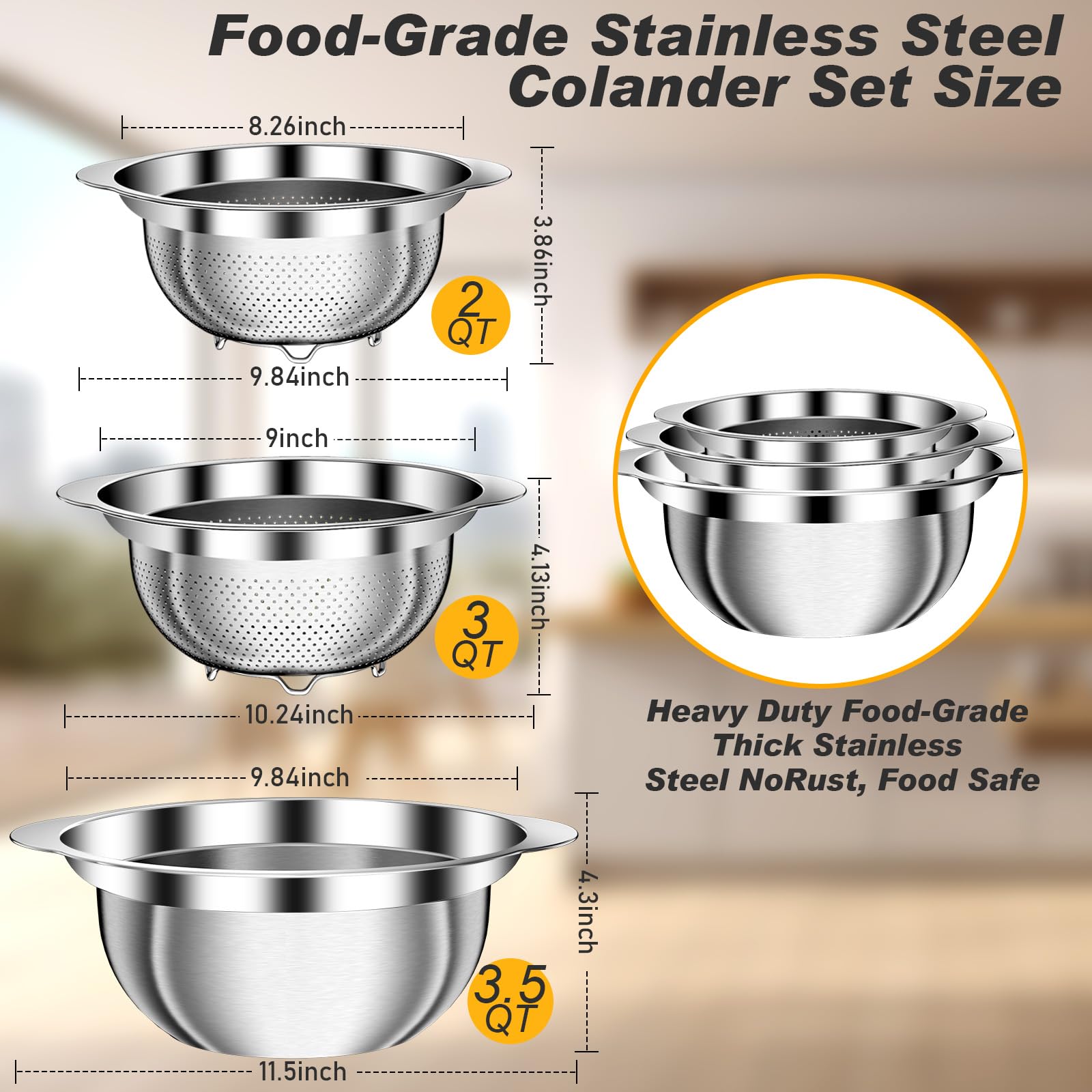 AUFETQ colador con tazón 3.5qt para recoger agua durante el enjuague