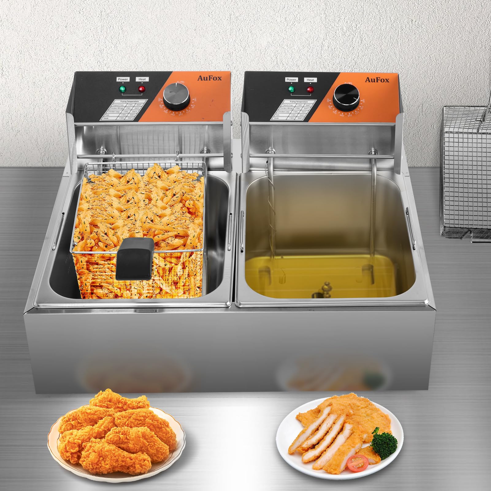 AuFox cesta de fritura intercambiable para manejar alimentos con facilidad.