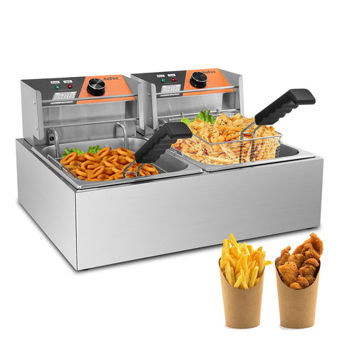 AuFox fritera comercial con tanques duales para porciones grandes y eficientes.