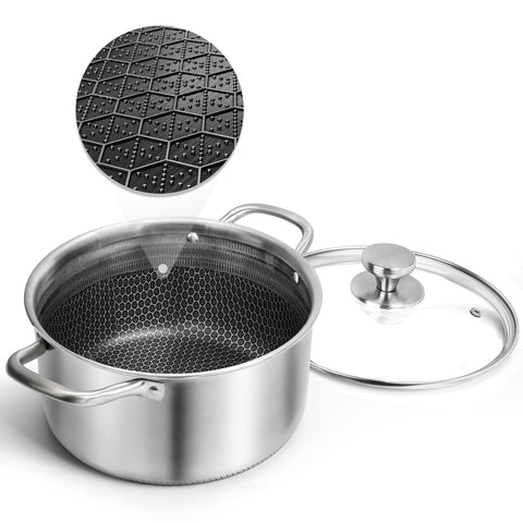 AuFranc olla stock con tapa de vidrio, diseño elegante y espacioso para cocinar para varios comensales