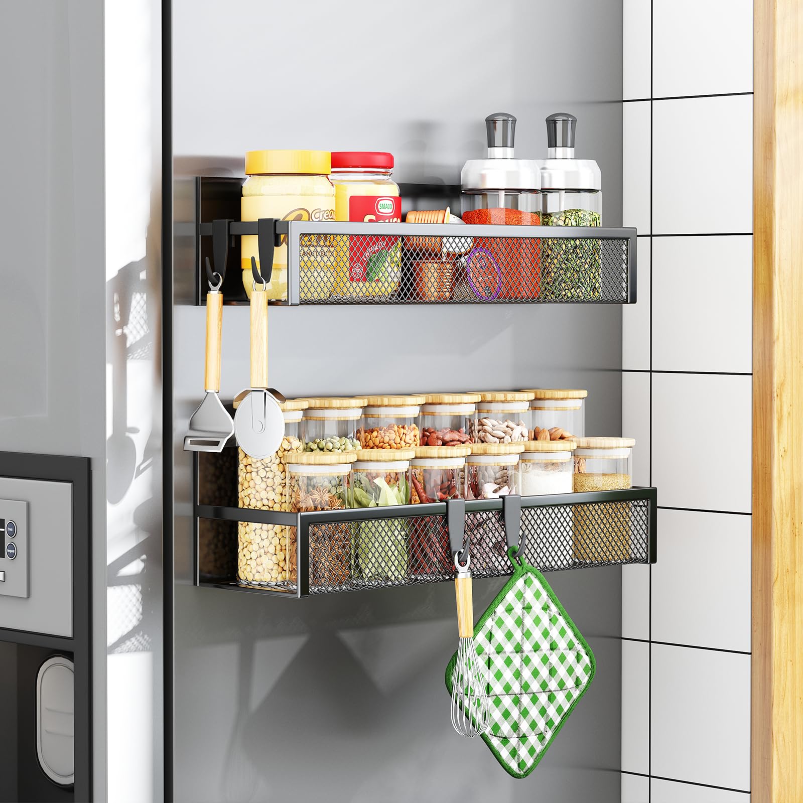 Aufworld estante magnético para nevera con almacenamiento eficiente de especias y utensilios