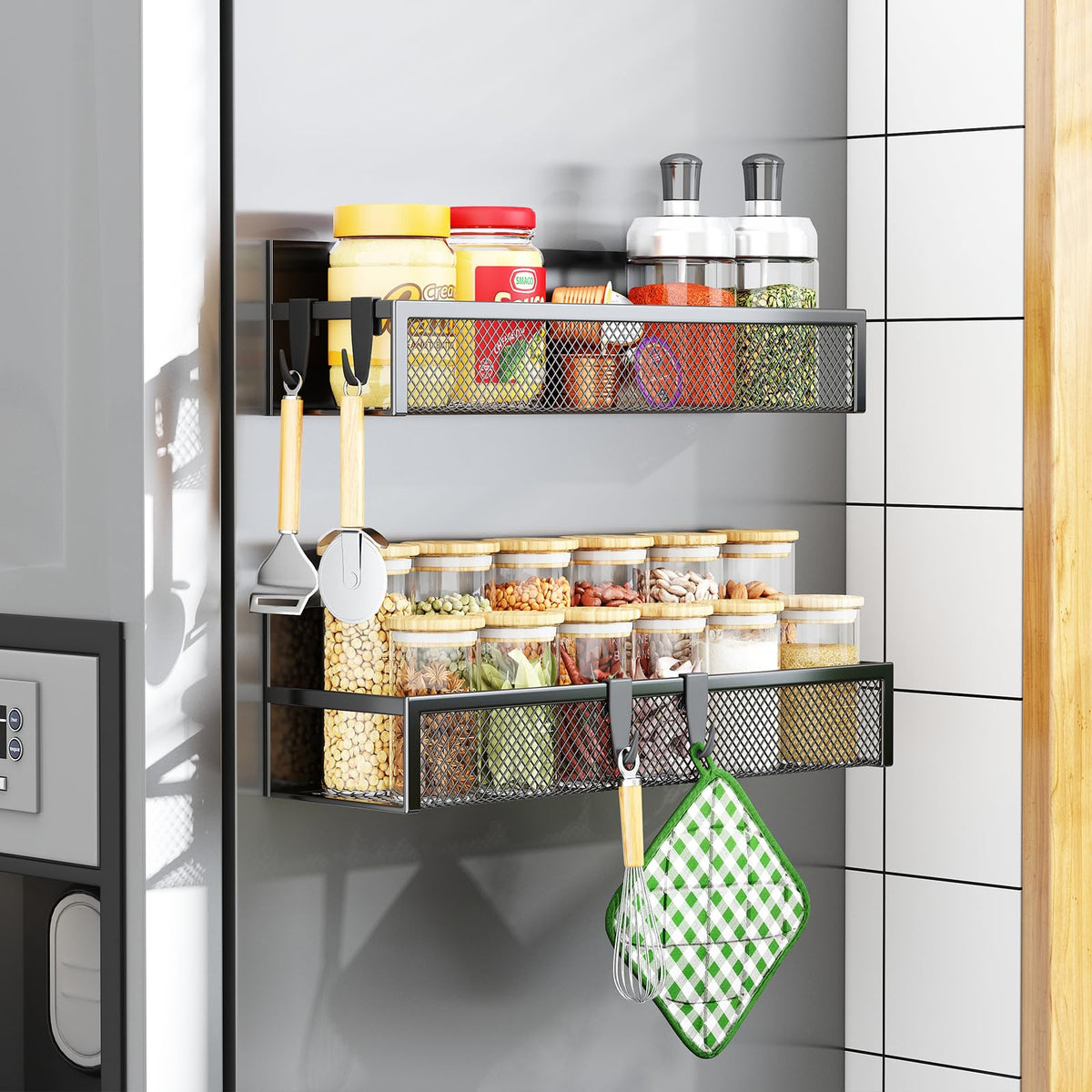 Aufworld estante magnético para nevera con almacenamiento eficiente de especias y utensilios