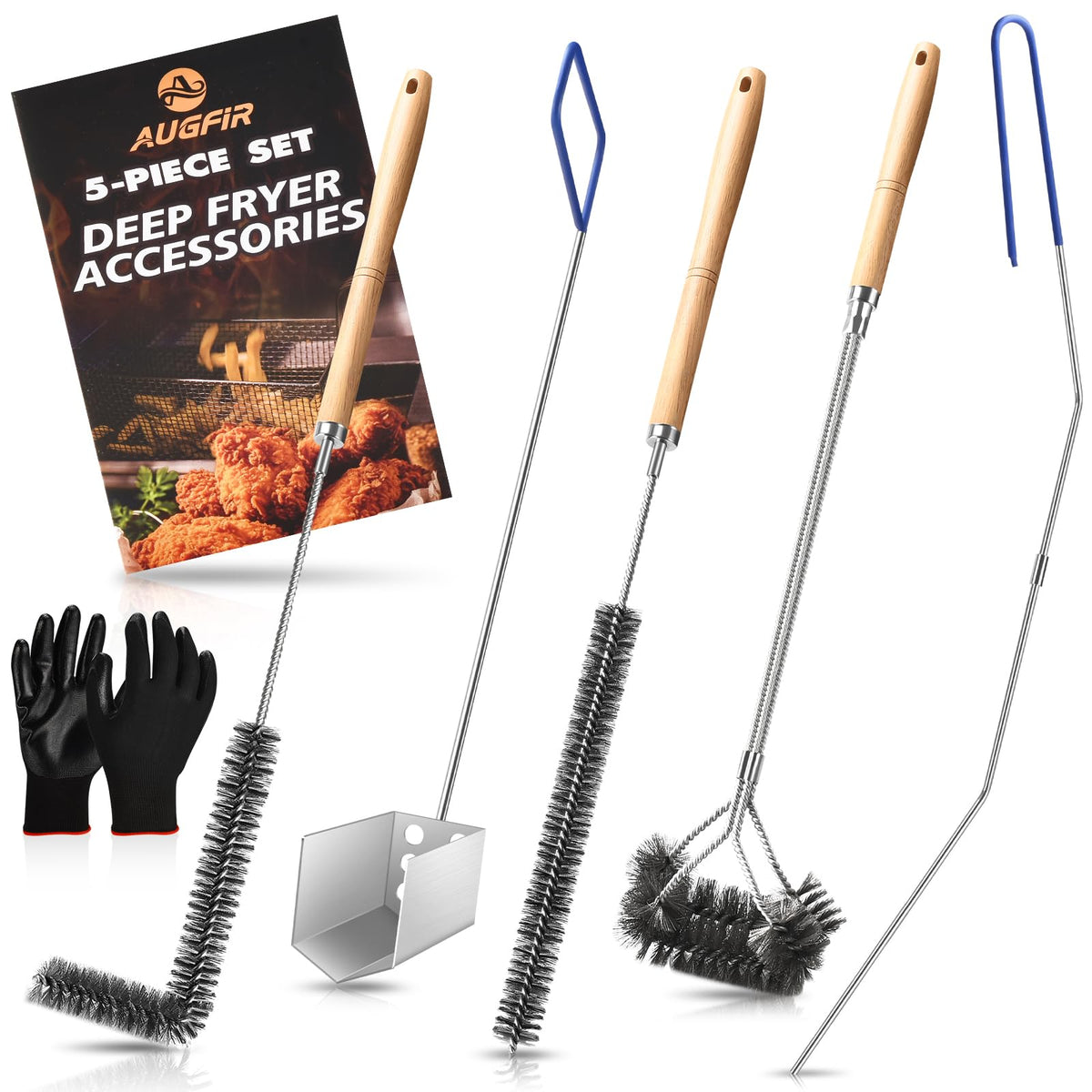 Conjunto de herramientas AugFir para freidoras, ideal para limpieza general en cocina.
