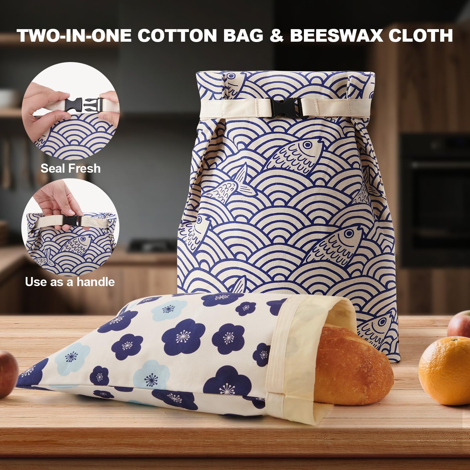 Bolsas Augine de cera de abeja, limpieza rápida y reutilizables.
