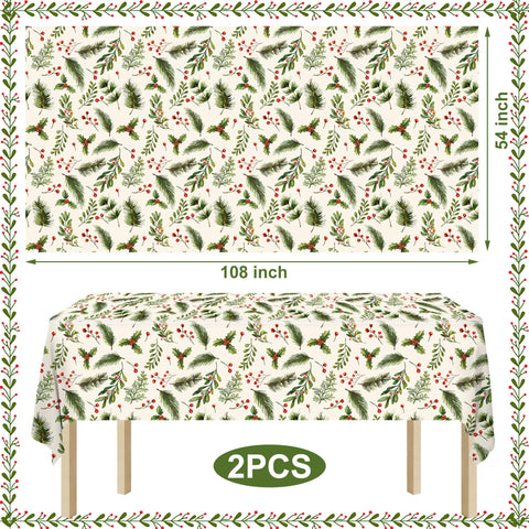 Mantel plástico Augisteen con acebo verde y rojo, protege la mesa durante la celebración.
