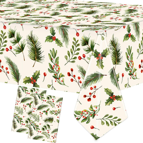 Mantel Augisteen para Navidad, plástico con acebo y bayas, ideal para comidas.