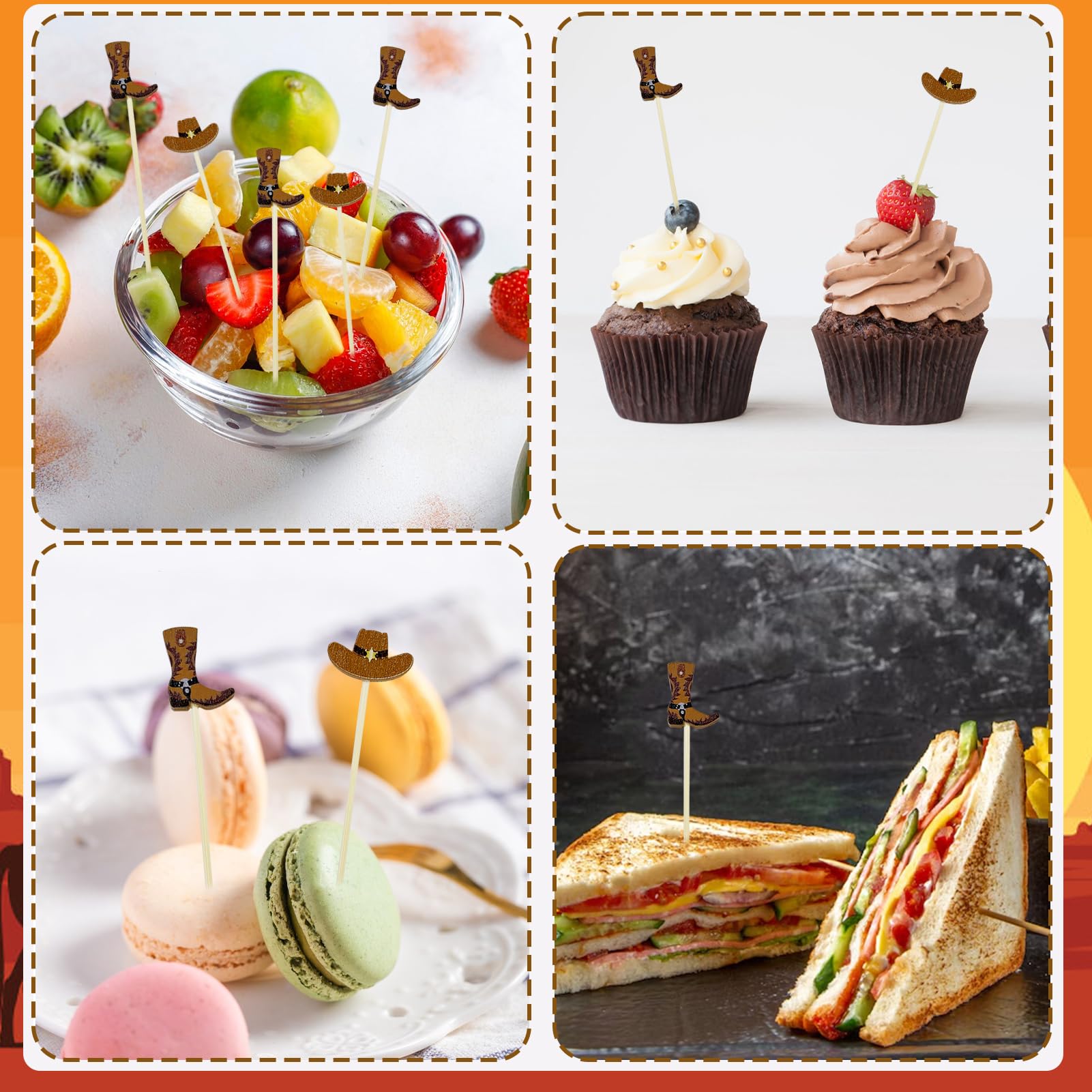 Augoog decoraciones para alimentos vaqueros, ideales para aperitivos y postres