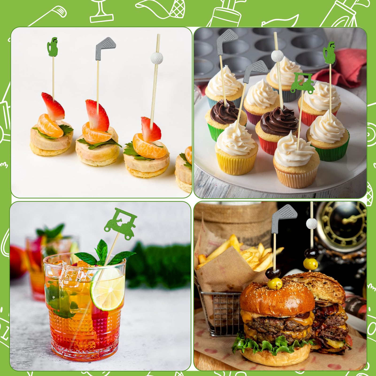 Palillos temáticos de golf Augoog para buffets y eventos.