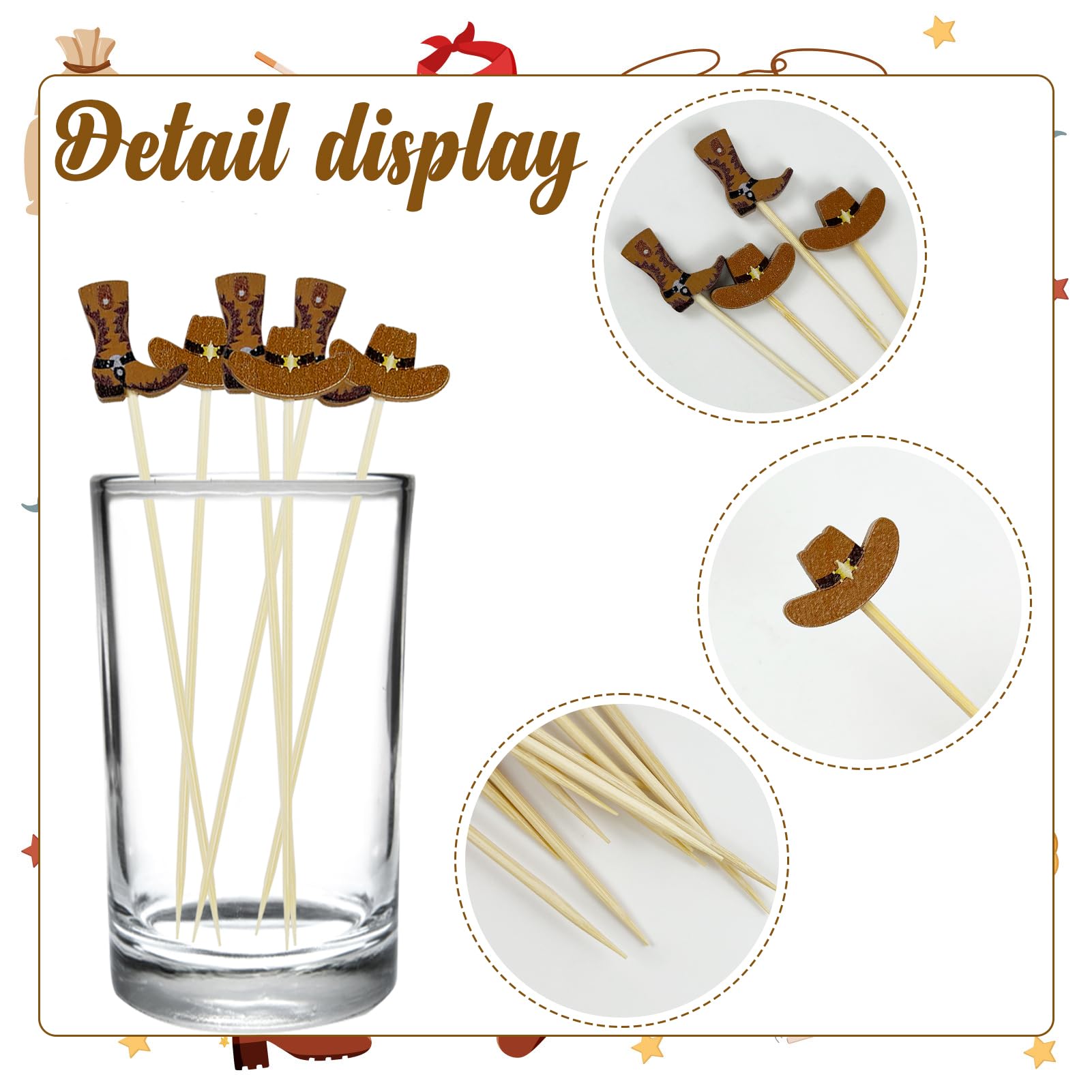 Augoog palillos para aperitivos vaqueros, fáciles de insertar y sirven como decoración