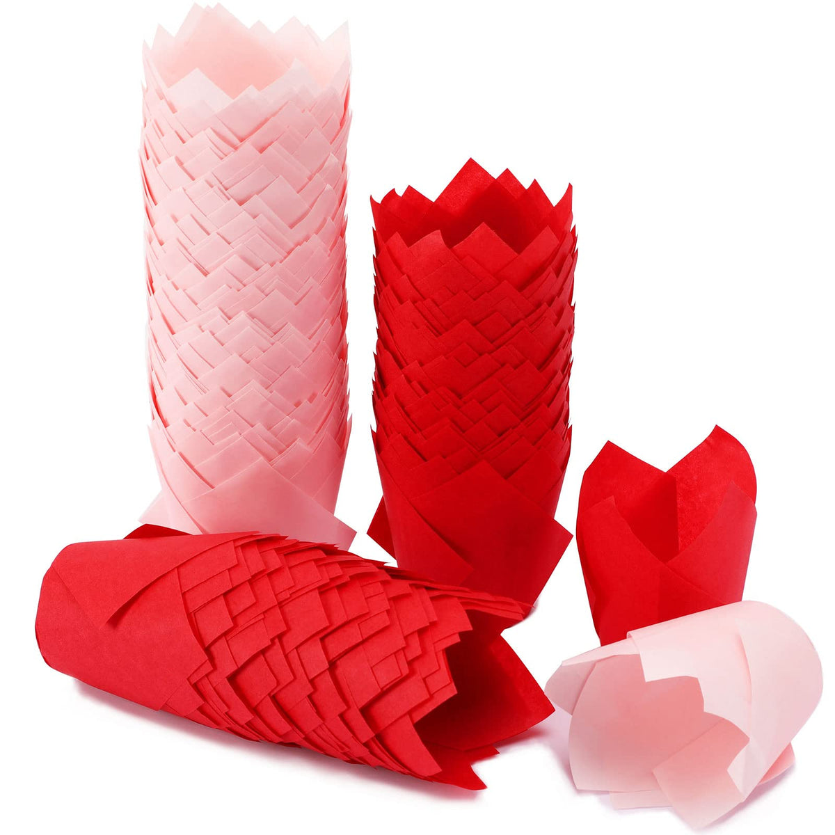 Augshy tulipán para cupcakes rojos apilados; fáciles de usar en horneado y presentación