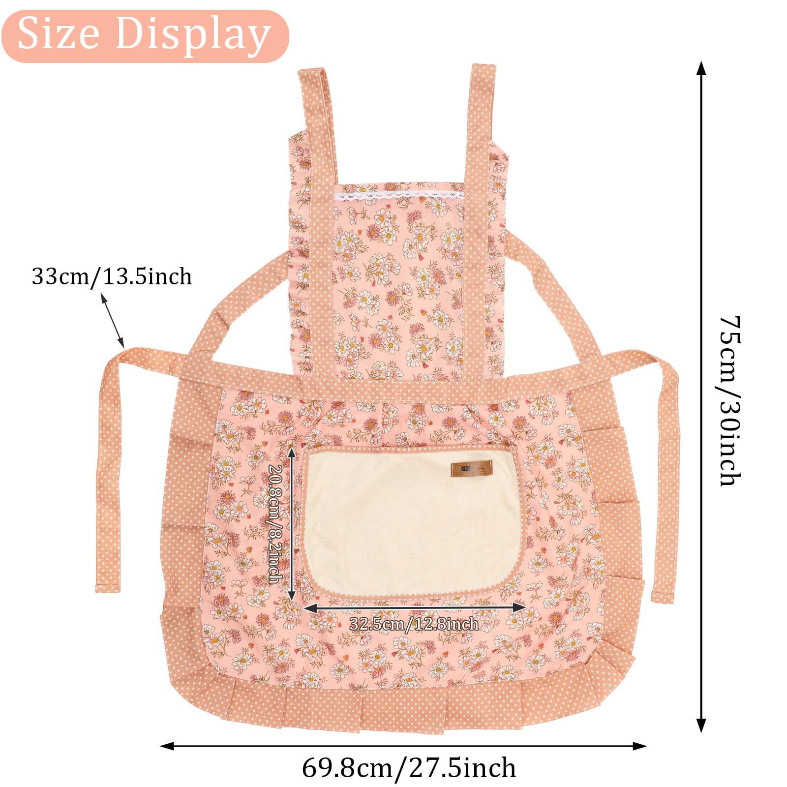 Delantal AUGSUN floral azul con bolsillo amplio para hornear.