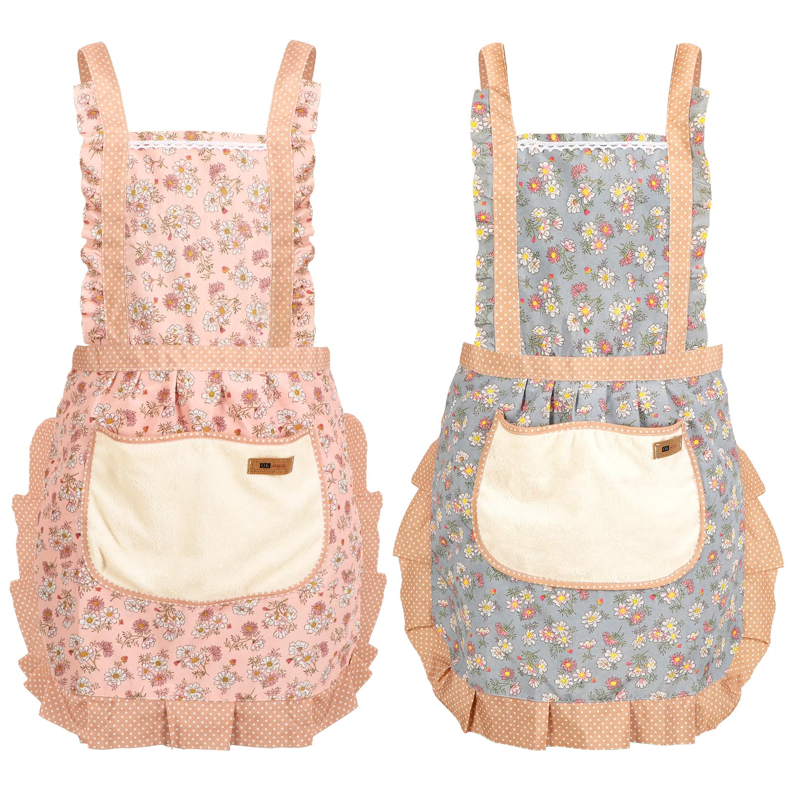 Delantal AUGSUN floral rosa con bolsillo grande para cocinar cómodamente.