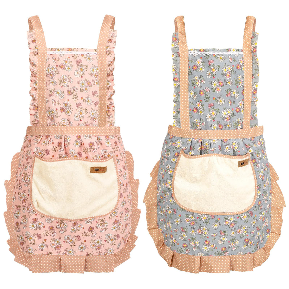Delantal AUGSUN floral rosa con bolsillo grande para cocinar cómodamente.