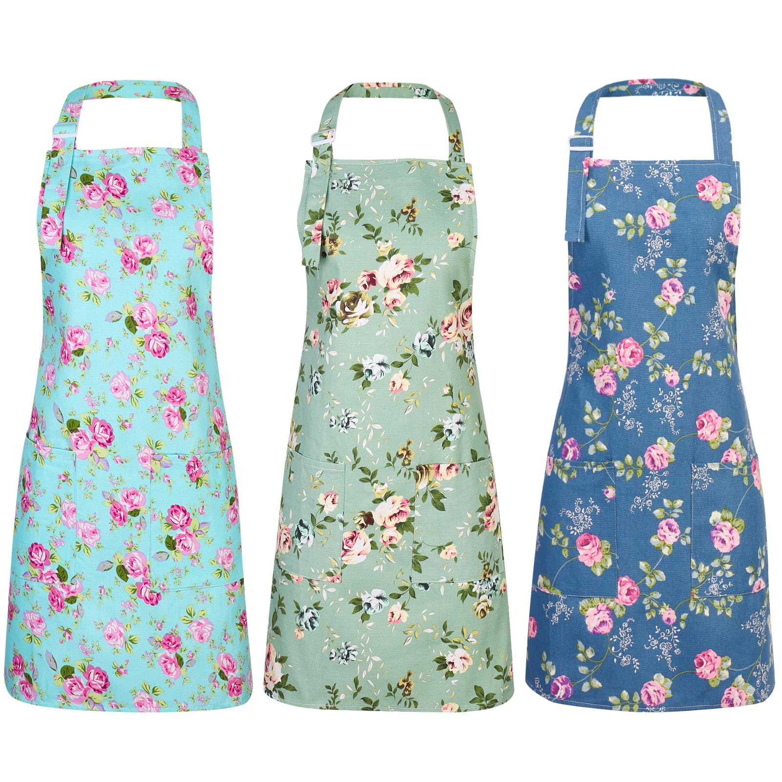 Delantal floral Auidy_6TXD ajustable frontal para cocinar con estilo
