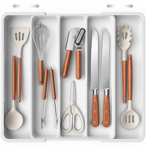 AUJEN Organizador de cubiertos extensible: acceso rápido y orden en el cajón de la cocina.