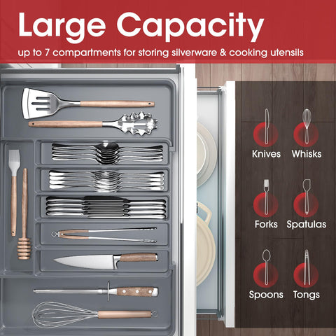 AUJEN organizador-utensilios ajustable para cajones de distintos anchos.