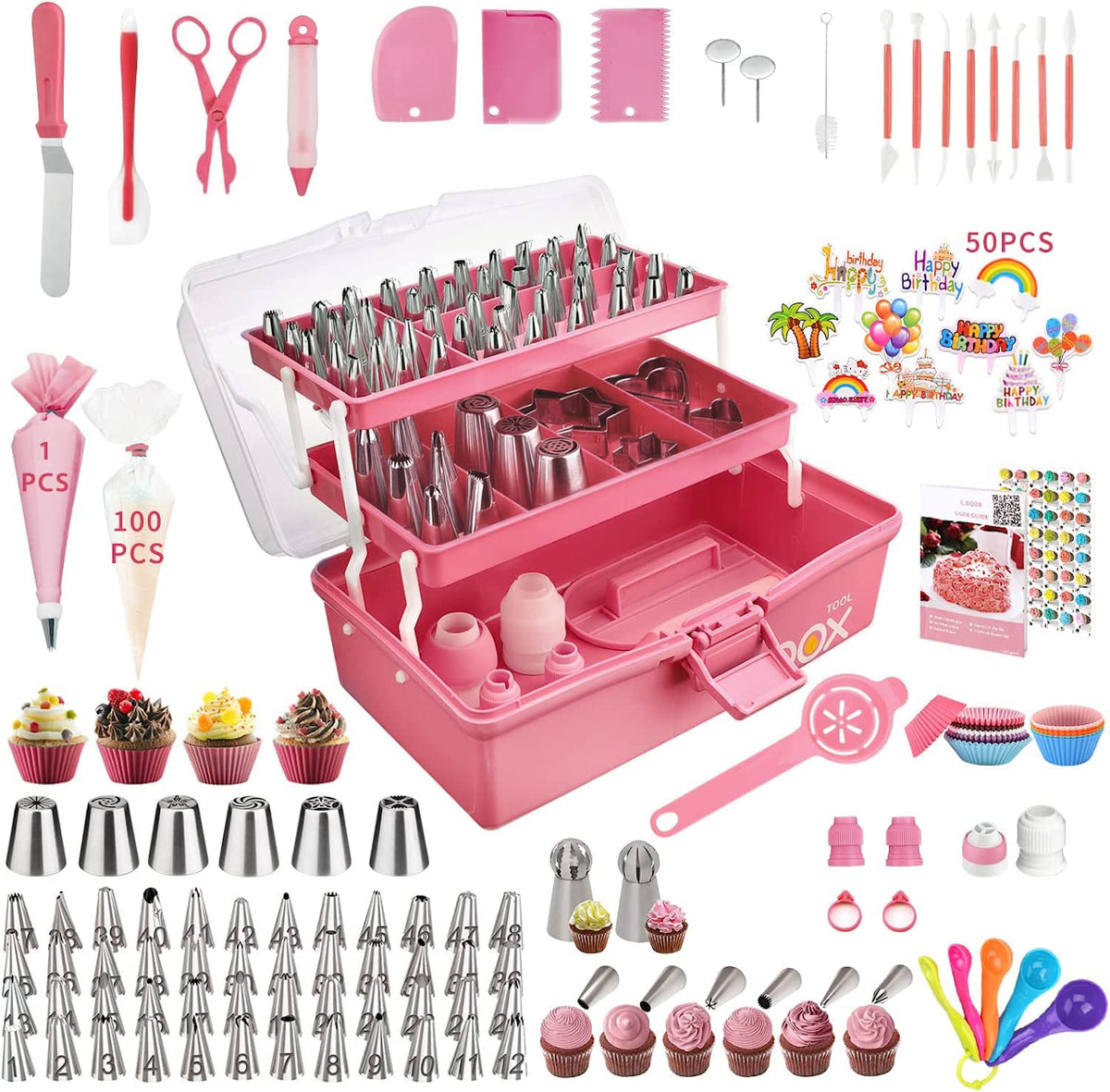 Kit AUKOW completo en estuche rosa para decorar pasteles en casa