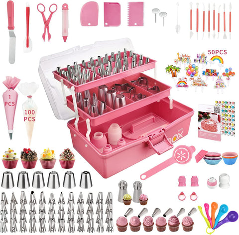 Kit AUKOW completo en estuche rosa para decorar pasteles en casa