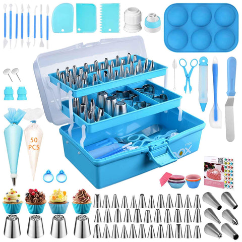 AUKOW estuche azul para herramientas de repostería, almacenamiento organizado.