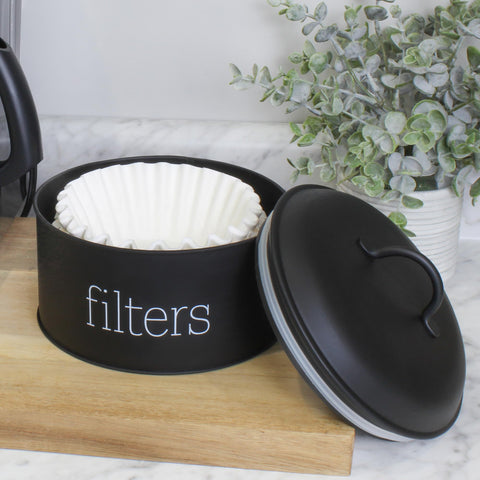 Contenedor de esmalte negro para organización de filtros y utensilios